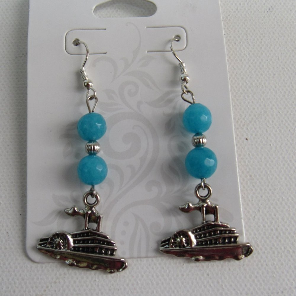 Women Jewelry Bracelet And Cruise Ship 3D Stainless Silver Charm Earrings - Picture 2 of 5